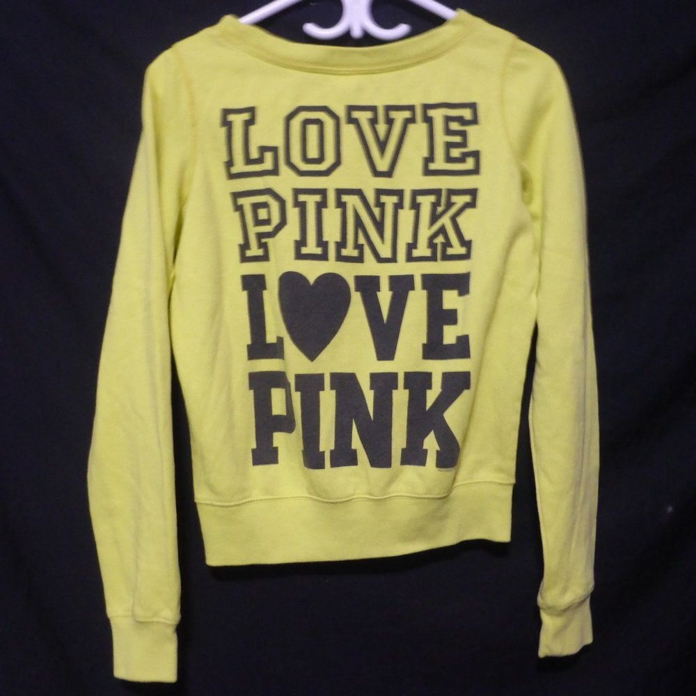 PINK, VICTORIA'S SECRET, xs, extra small, graphic yellow sweatshirt, EUC